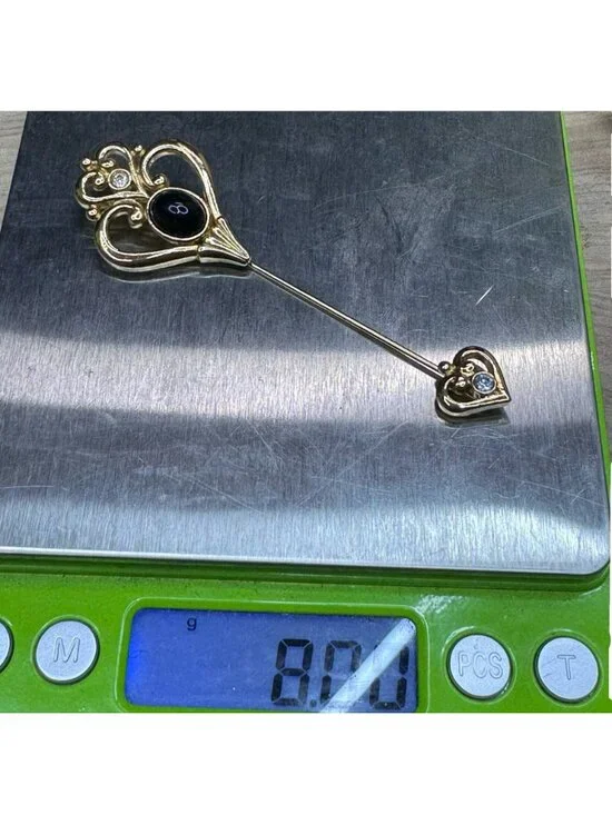 Vintage 1990 Avon Golden Crescent Stick Pin Gold Tone Heart Crest Stick Pin 3.5" - Picture 5 of 6